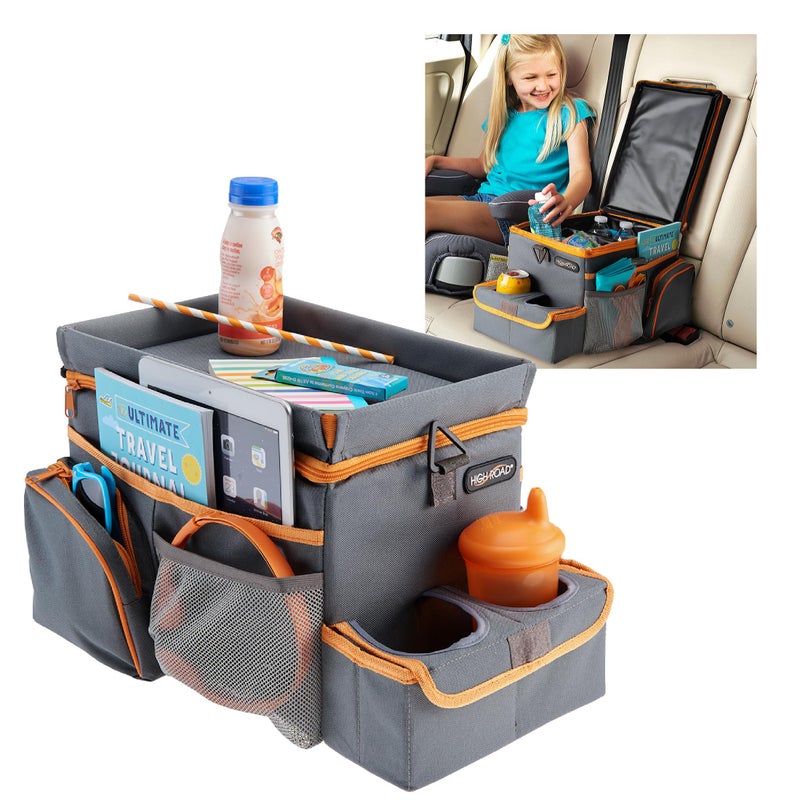 High Road CarHop Car Seat Organizer for Kids and Adults with Cup Holder Tray, Side Pockets and Cooler Compartment (Medium, Gray) - Image 1